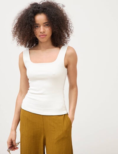 D&eacute;bardeur ajust&eacute; col carr&eacute; ecru femme
