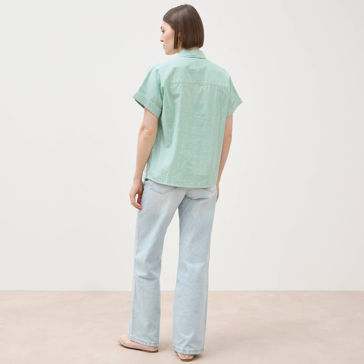 Chemise ample en coton &agrave; broderie vert femme