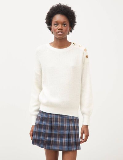 Pull droit col rond manches longues ecru femme