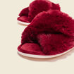 Chaussons mules fourrure rouge foncé femme