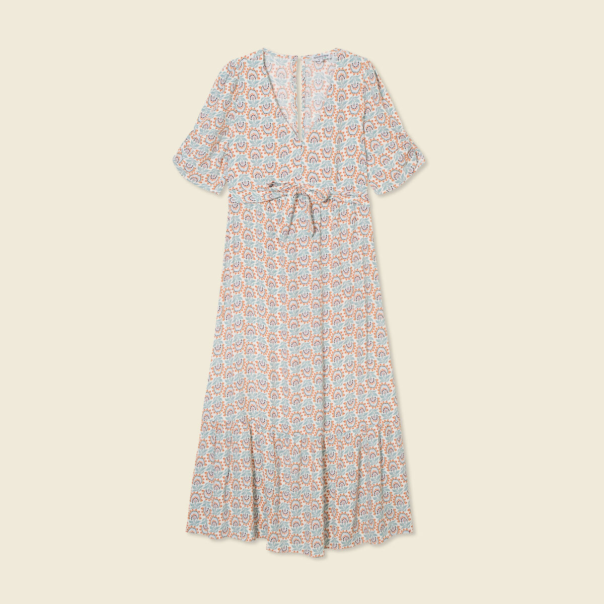 Robe longue évasée col en V blanc femme