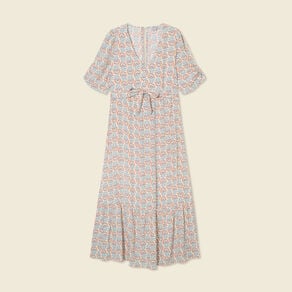 robe longue evasee col en v blanc femme Robe longue évasée col en V blanc femme
