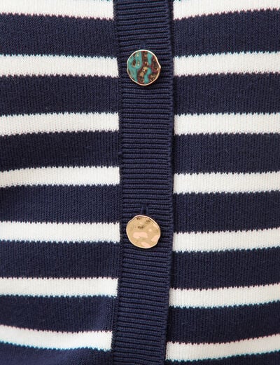 Gilet manches longues col rond en coton bleu marine femme