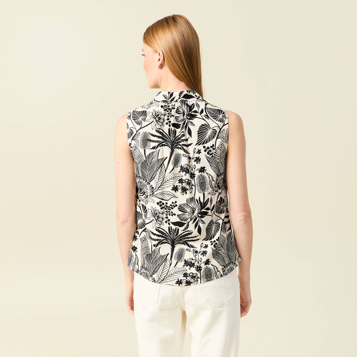 Chemise sans manches décolleté blanc femme