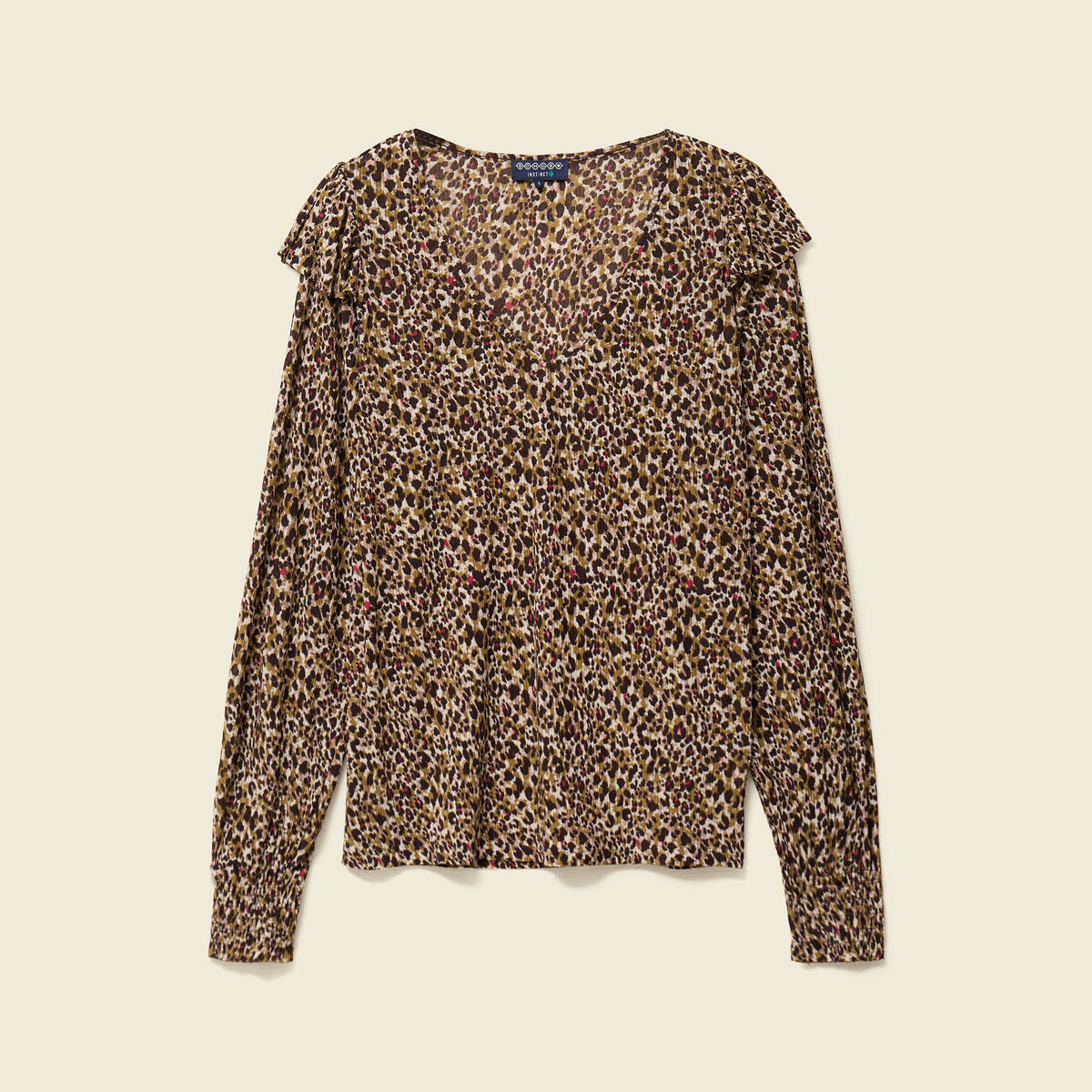 T-shirt col V manches longues taupe femme