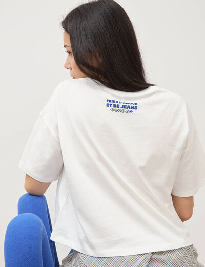 T-shirt droit cropped manches coude ecru femme