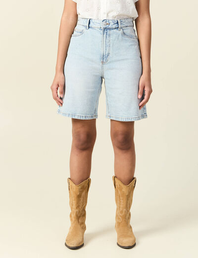 Bermuda droit en jean denim snow bleu femme