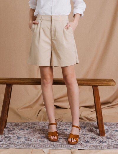 Bermuda droit taille haute beige femme