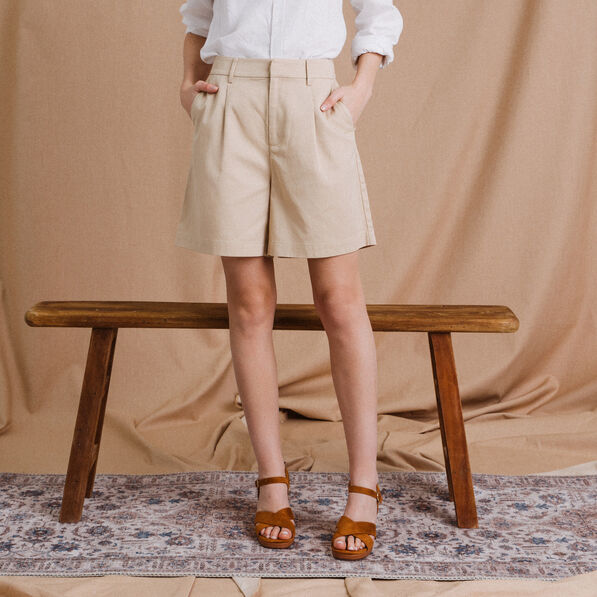 Bermuda droit taille haute beige femme