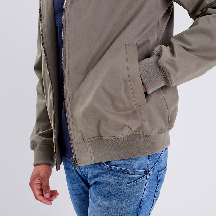 Blouson droit à capuche vert kaki homme