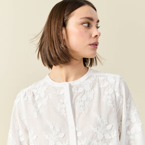 Chemise manches 3/4 brodée ecru femme