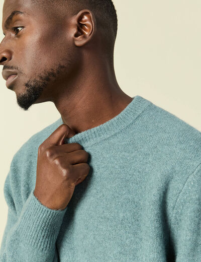 Pull manches longues col rond bleu gris homme