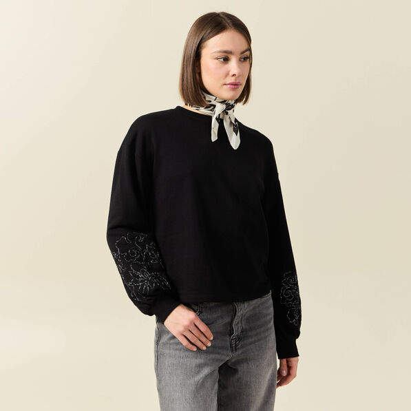 sweat manches longues brodees noir femme Sweat manches longues brodées noir femme