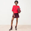 Pull droit manches 3/4 col rond rouge femme
