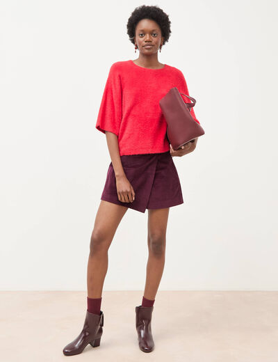 Pull droit manches 3/4 col rond rouge femme