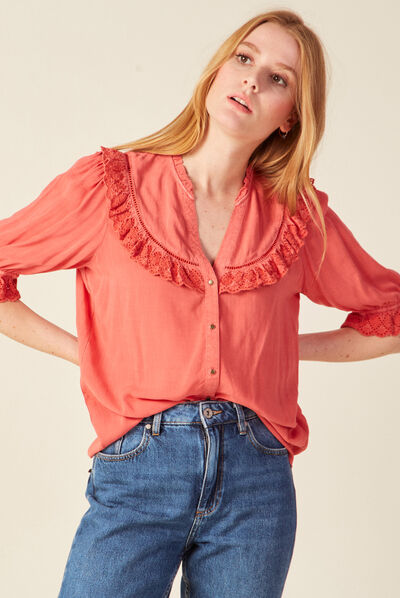 Chemise manches 3/4 rose femme