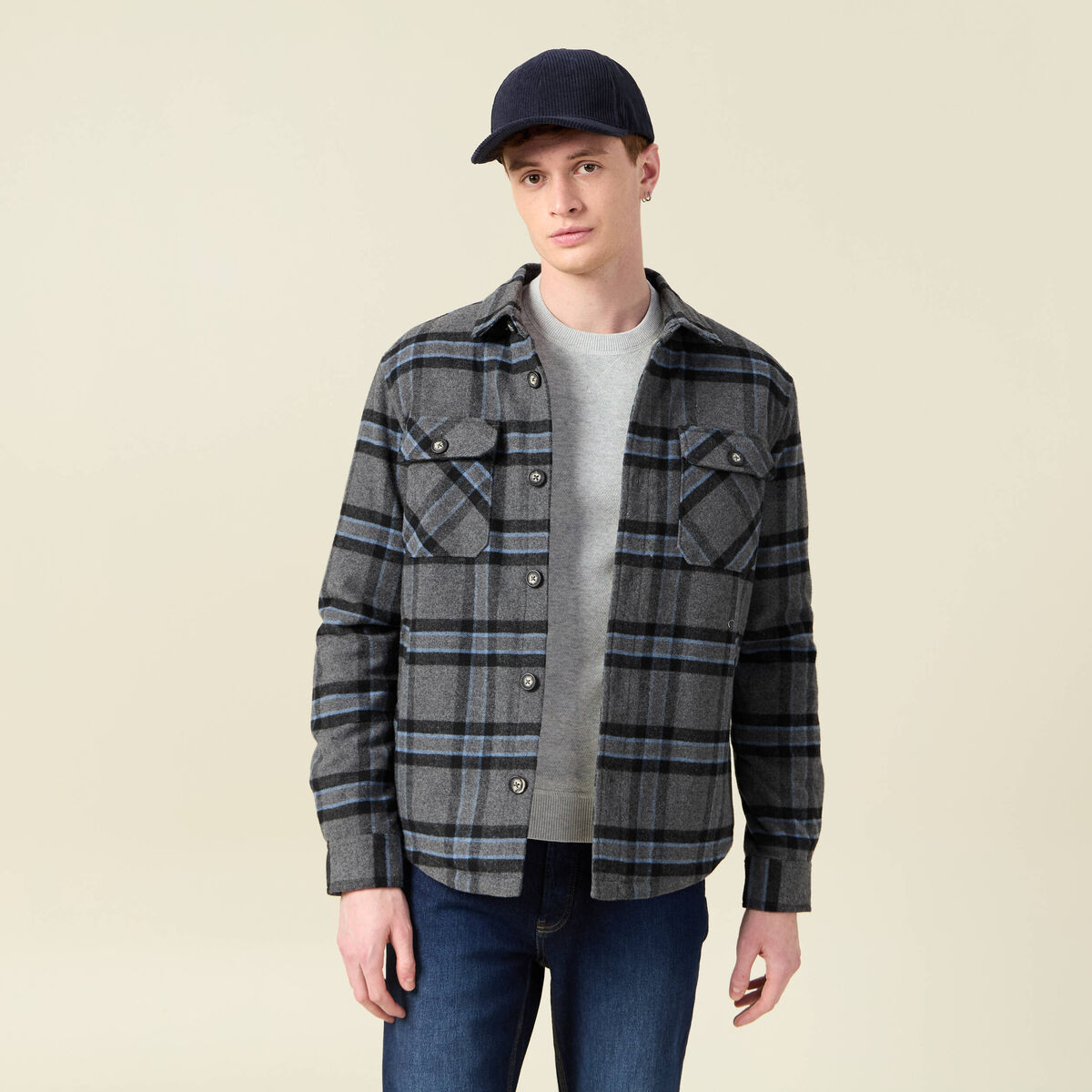 Veste surchemise droite bleu gris homme