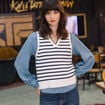Pull sans manches col en V ecru femme