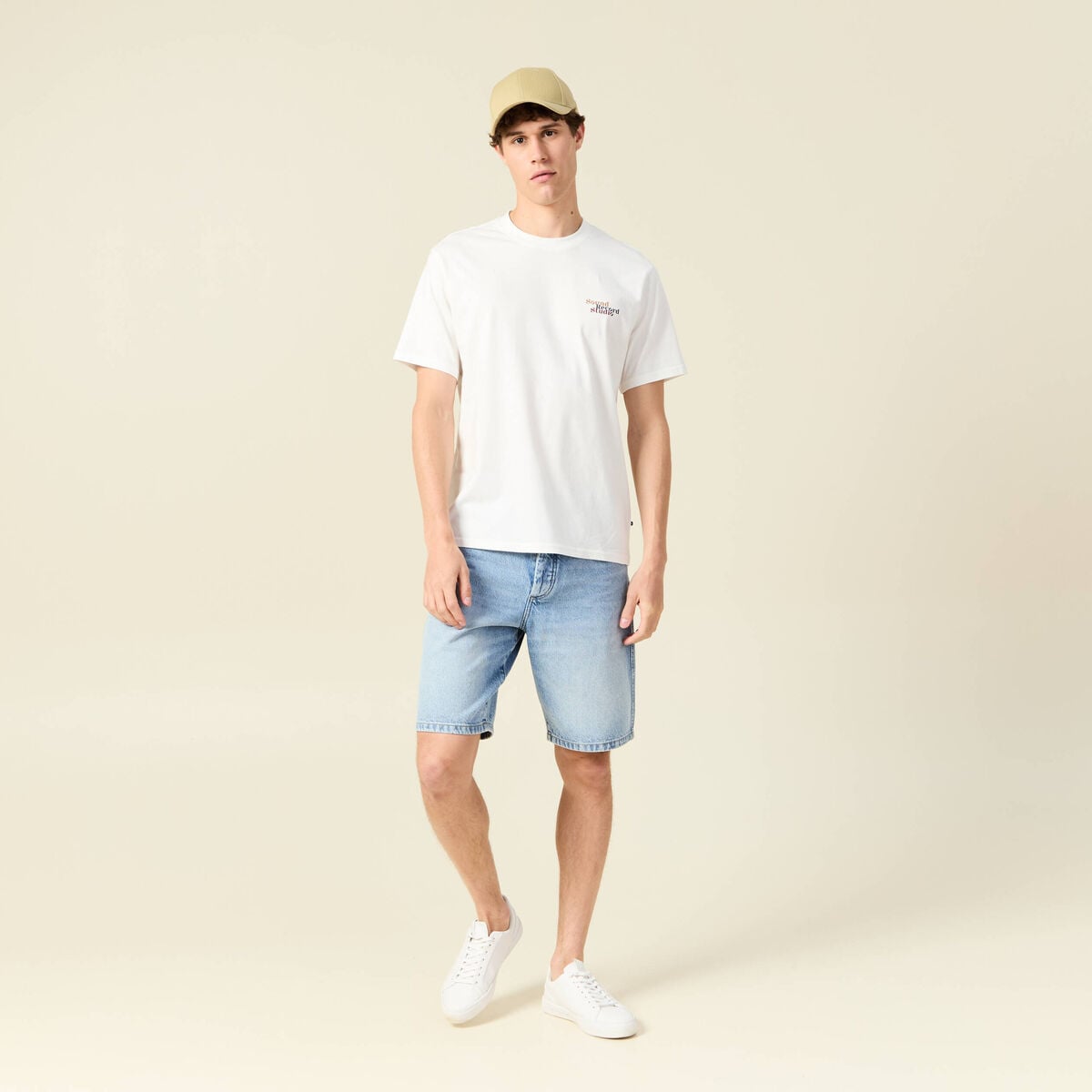 T-shirt en coton manches courtes ecru homme