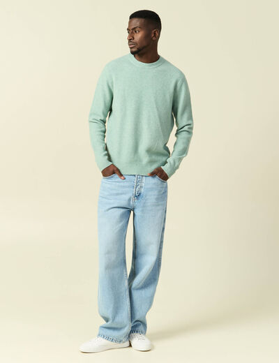 Pull manches longues col rond vert pastel homme