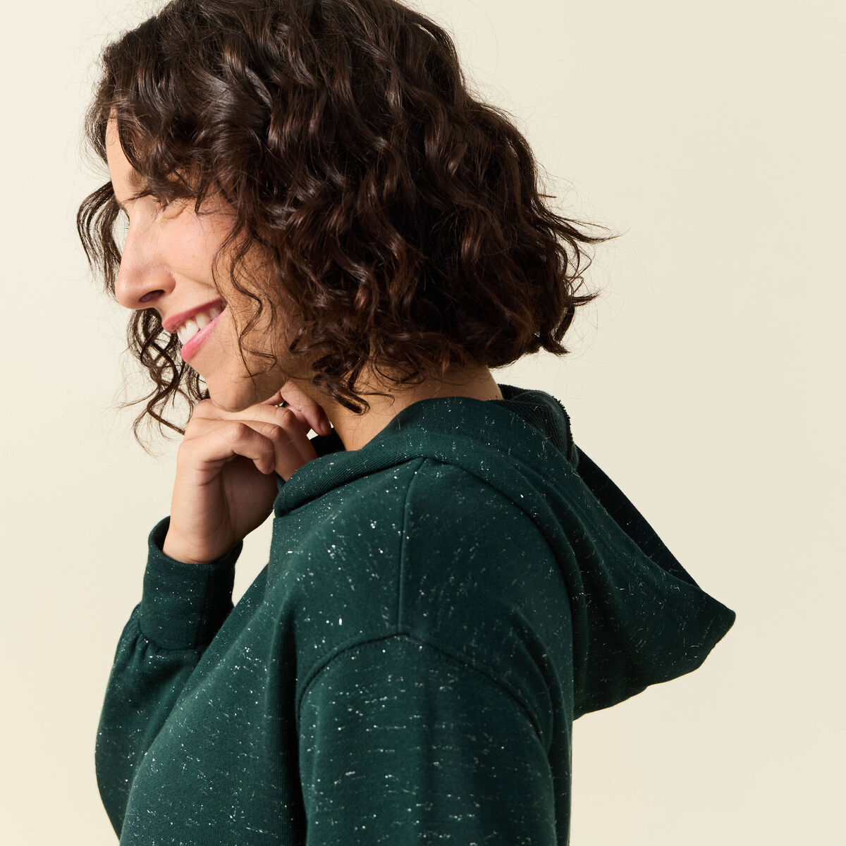 Sweat &agrave; capuche manches longues vert fonc&eacute; femme