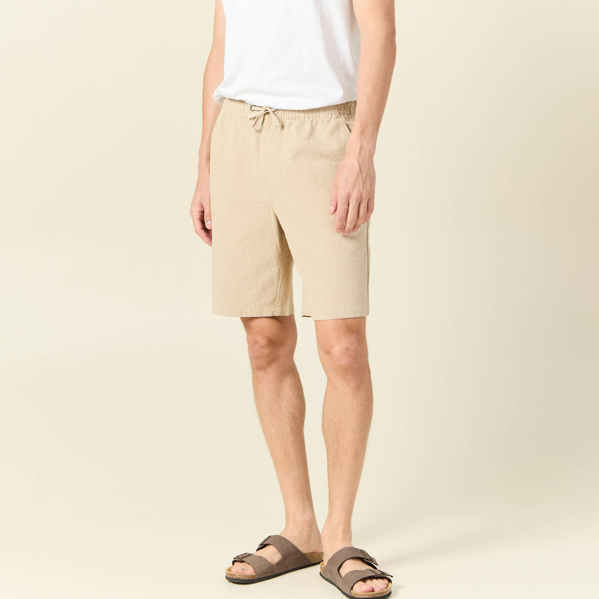 Bermuda droit à coulisse beige homme