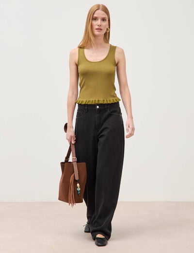 D&eacute;bardeur bretelles col rond vert kaki femme