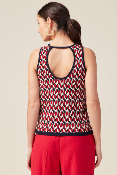 Pull débardeur dos ouvert bleu marine femme