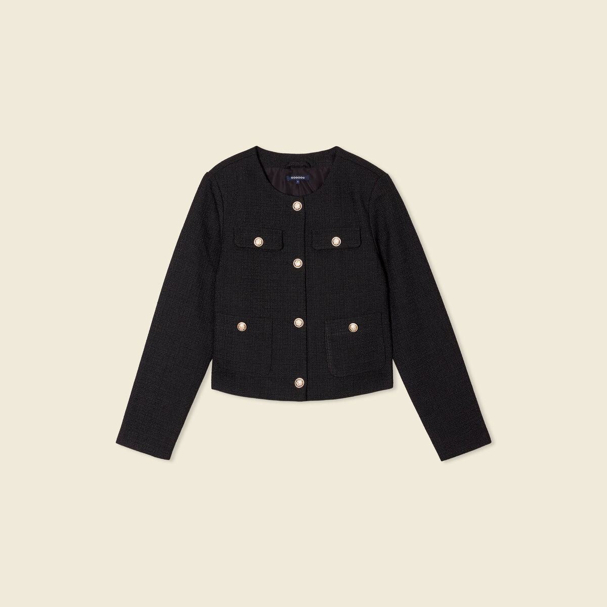 Veste tweed boutonnée noir femme
