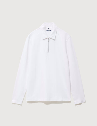 Polo droit manches longues blanc homme