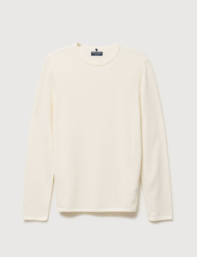 Pull col rond manches longues ecru homme