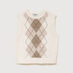 Pull sans manches col rond ecru femme