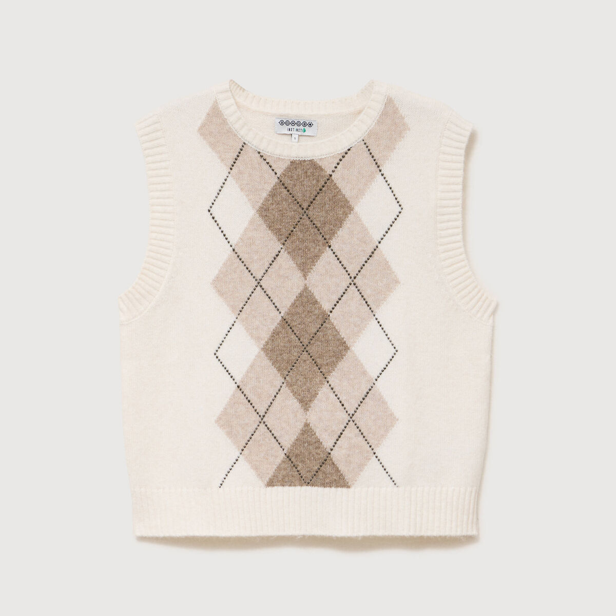 Pull sans manches col rond ecru femme