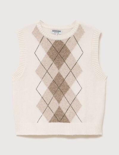 Pull sans manches col rond ecru femme