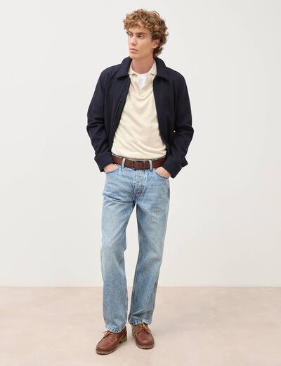 Polo manches courtes col cubain ecru homme