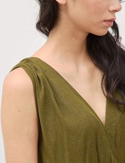 Robe fluide col v sans manches vert kaki femme