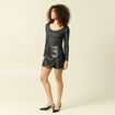 Jupe-short en similicuir doubl&eacute;e noir femme