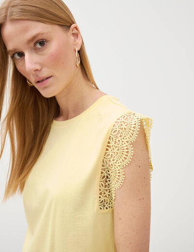 T-shirt manches courtes jaune pastel femme
