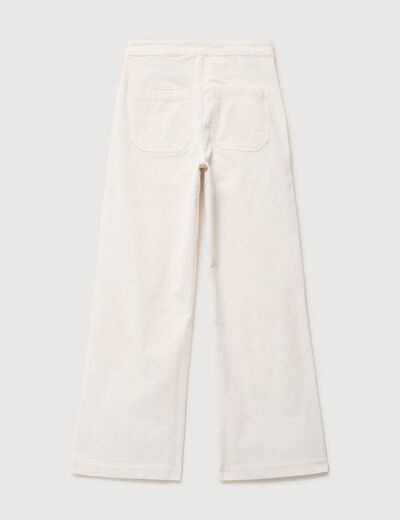 Pantalon large taille haute en velours ivoire femme