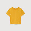 T-shirt droit col rond brod&eacute; en coton jaune or femme