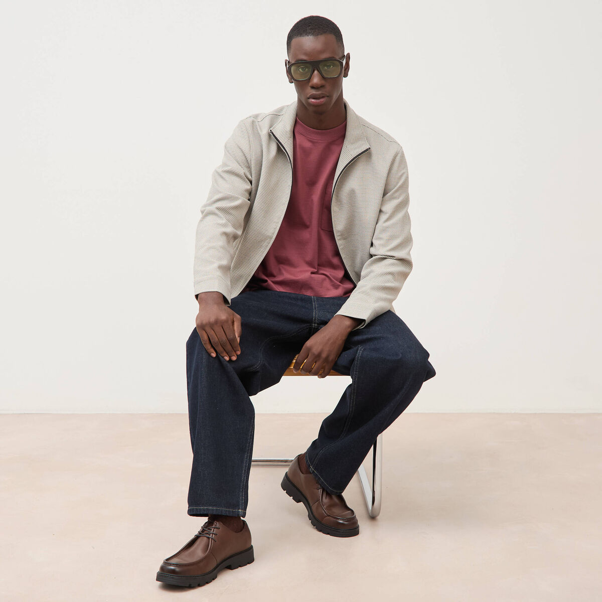 Blouson col montant manches longues gris homme