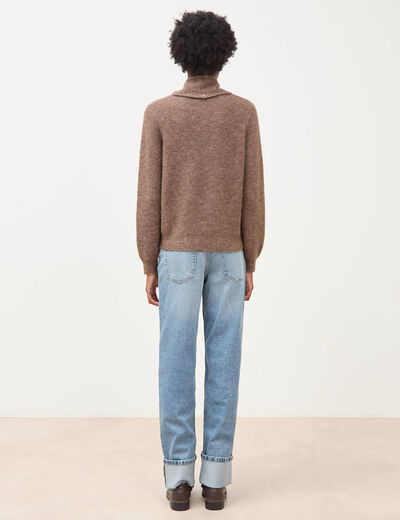 Pull droit col montant manches longues marron femme