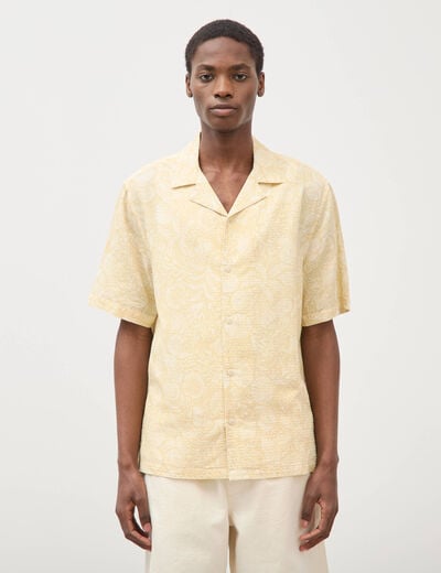 Chemise print&eacute;e manches courtes jaune paille homme