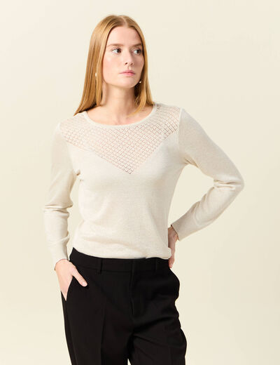 Pull manches longues ajouré creme femme