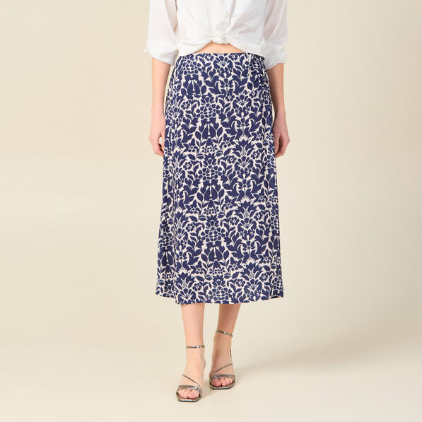 Jupe longue portefeuille bleu marine femme