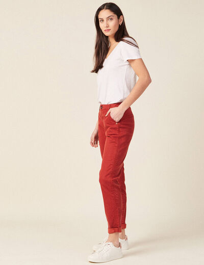 Chino 7/8&egrave;me taille standard orange fonc&eacute; femme