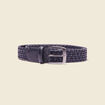 Ceinture tress&eacute;e en cuir bleu fonc&eacute; homme