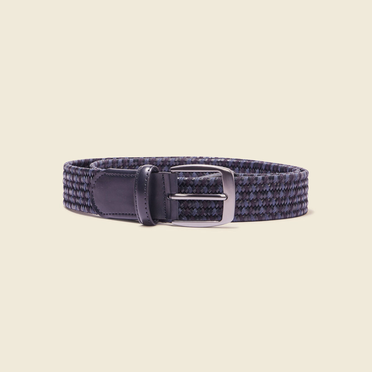 Ceinture tress&eacute;e en cuir bleu fonc&eacute; homme