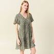 Robe évasée manches courtes vert kaki femme