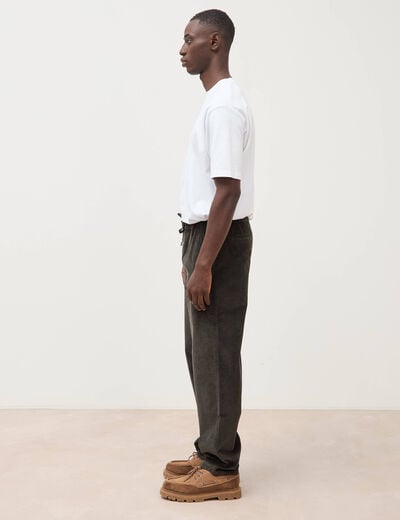 Pantalon large en velours vert kaki homme